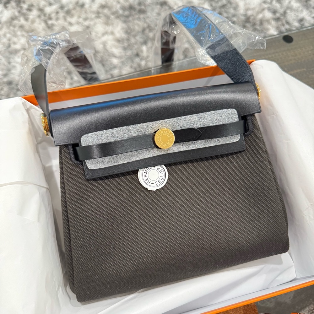 Hermes Dark Brown/Noir Mini Herbag Zip 20 Gold Hardware 2025 NIB